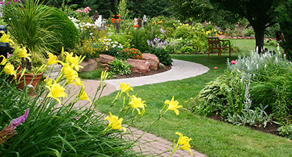 An image of a beautifully landscaped backyard.